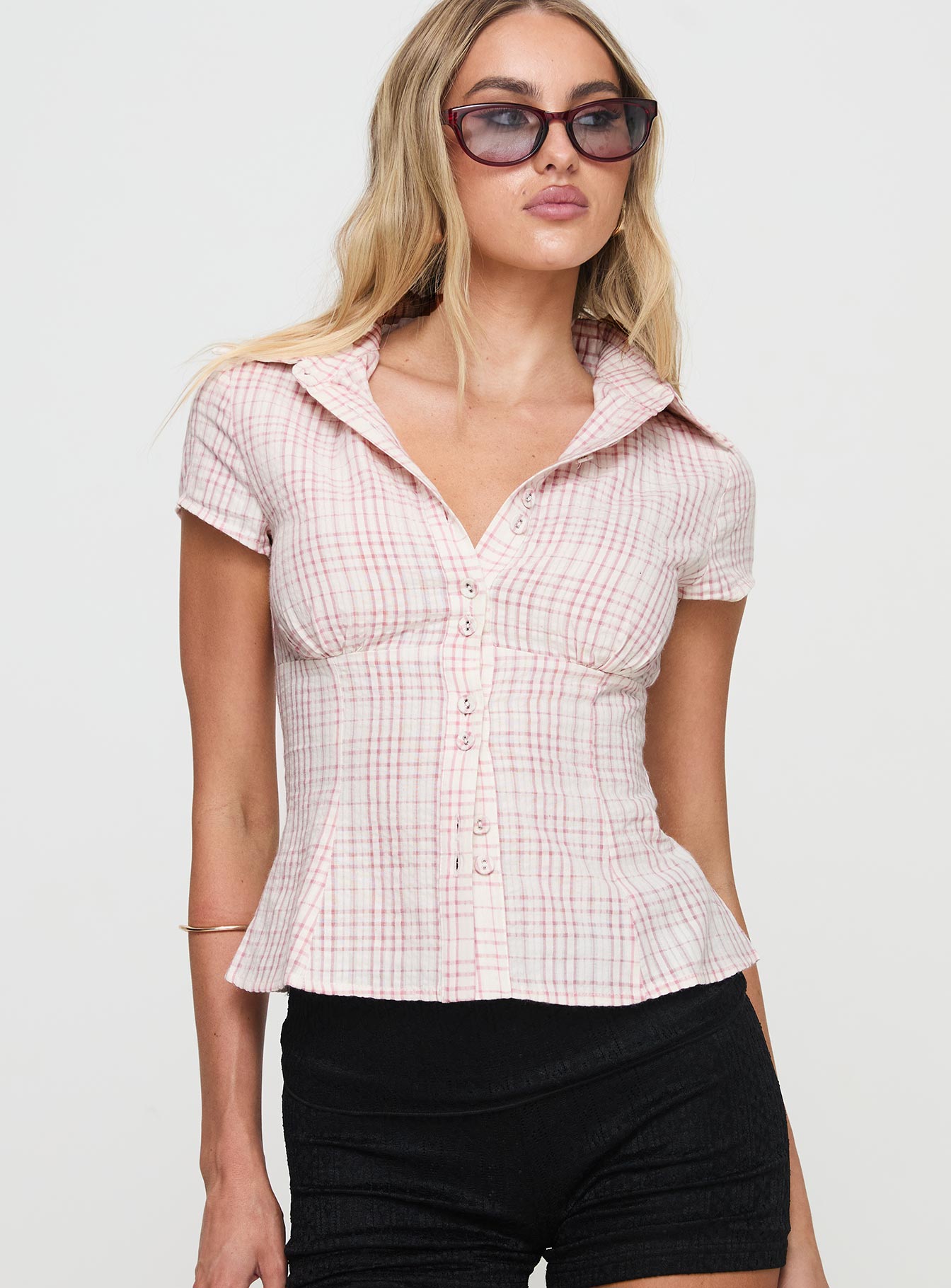 Cottesloe Blouse Top | Pink Check